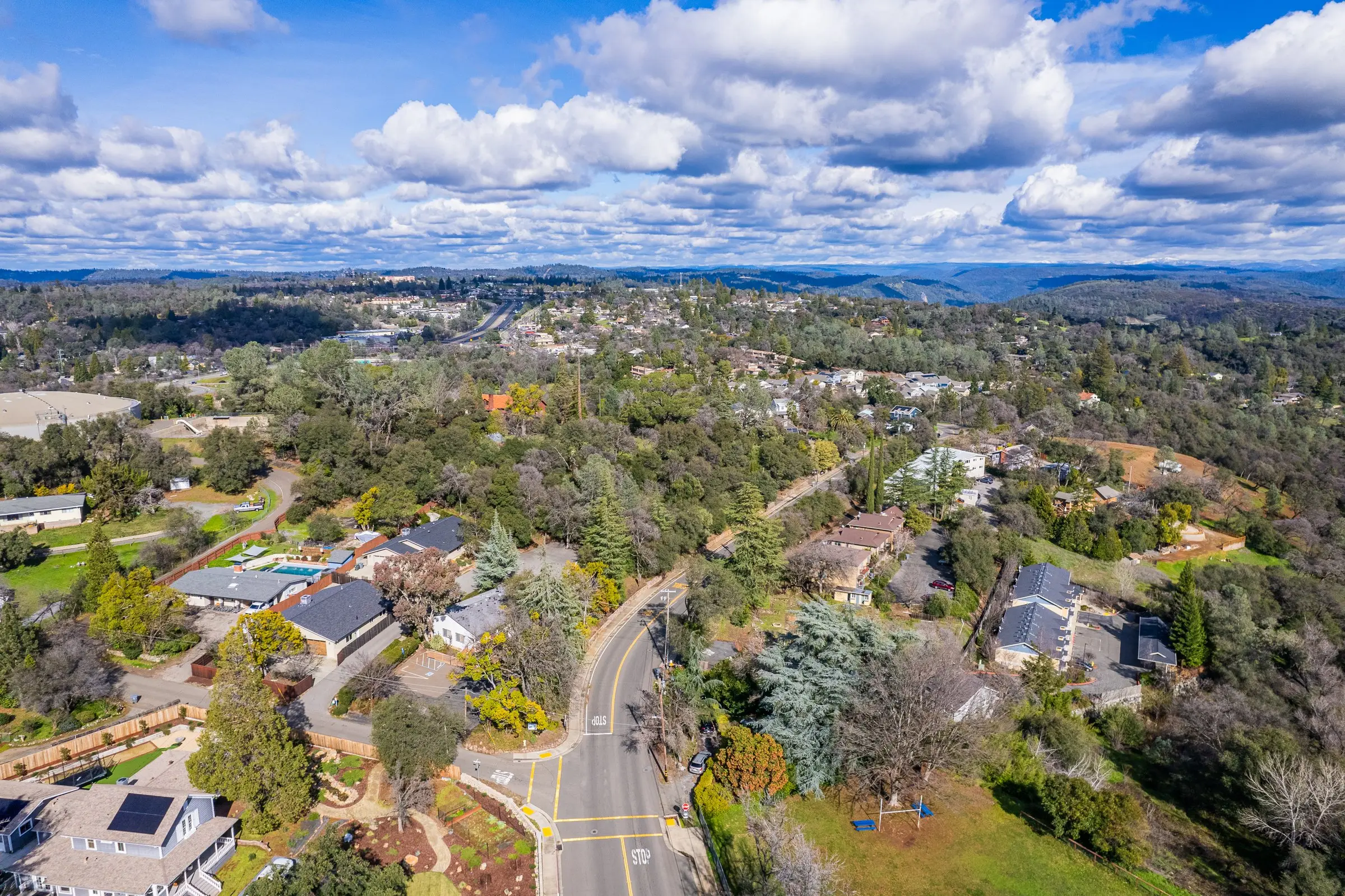 Aerial view over Auburn and the Sierra foothills, home of Alta Vista Dental Care